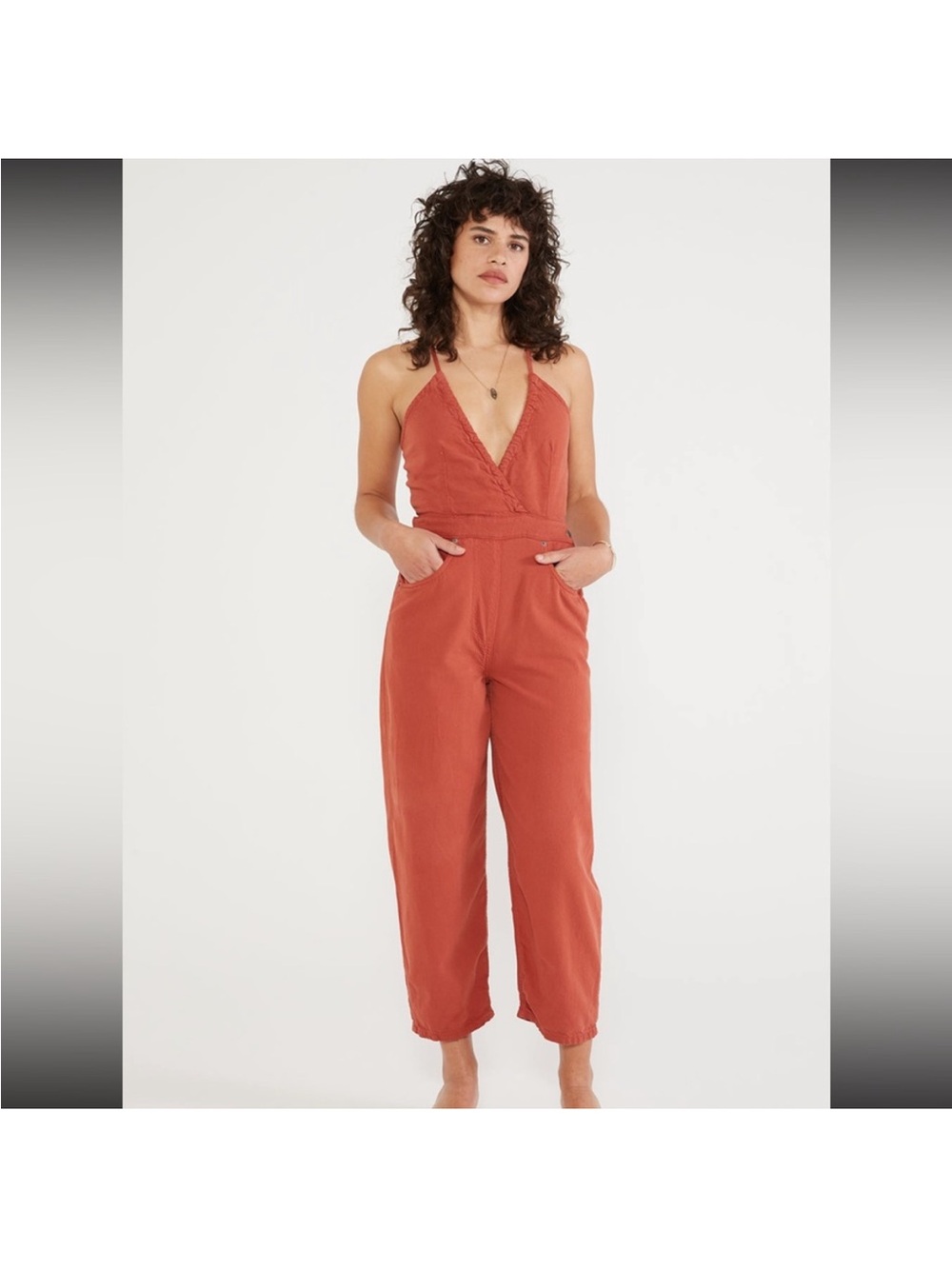 Etica Birdie Denim Backless Jumpsuit XS